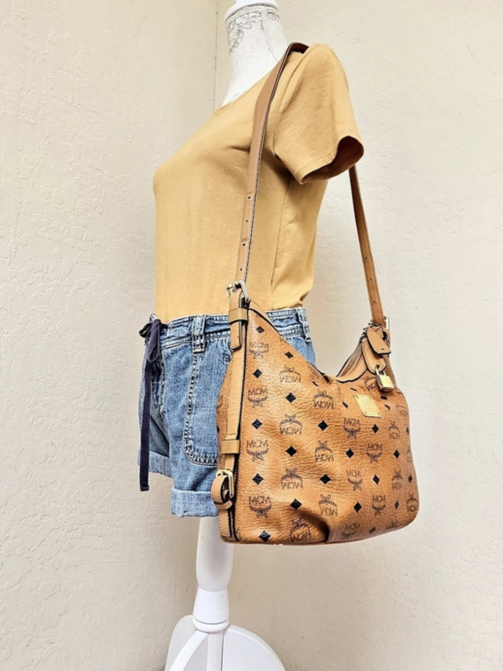 MCM Cognac With Padlock And Keys Shoulder Bag Authentic